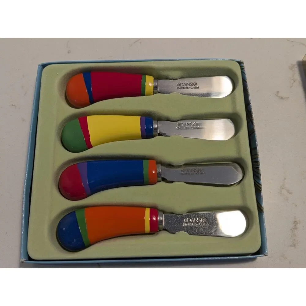 Dansk Caribe Set Of 4 Spreaders Ceramic Handles Colorful Party